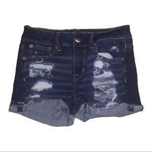American Eagle 360 Super Stretch Blue Distressed Shorts Size 2
